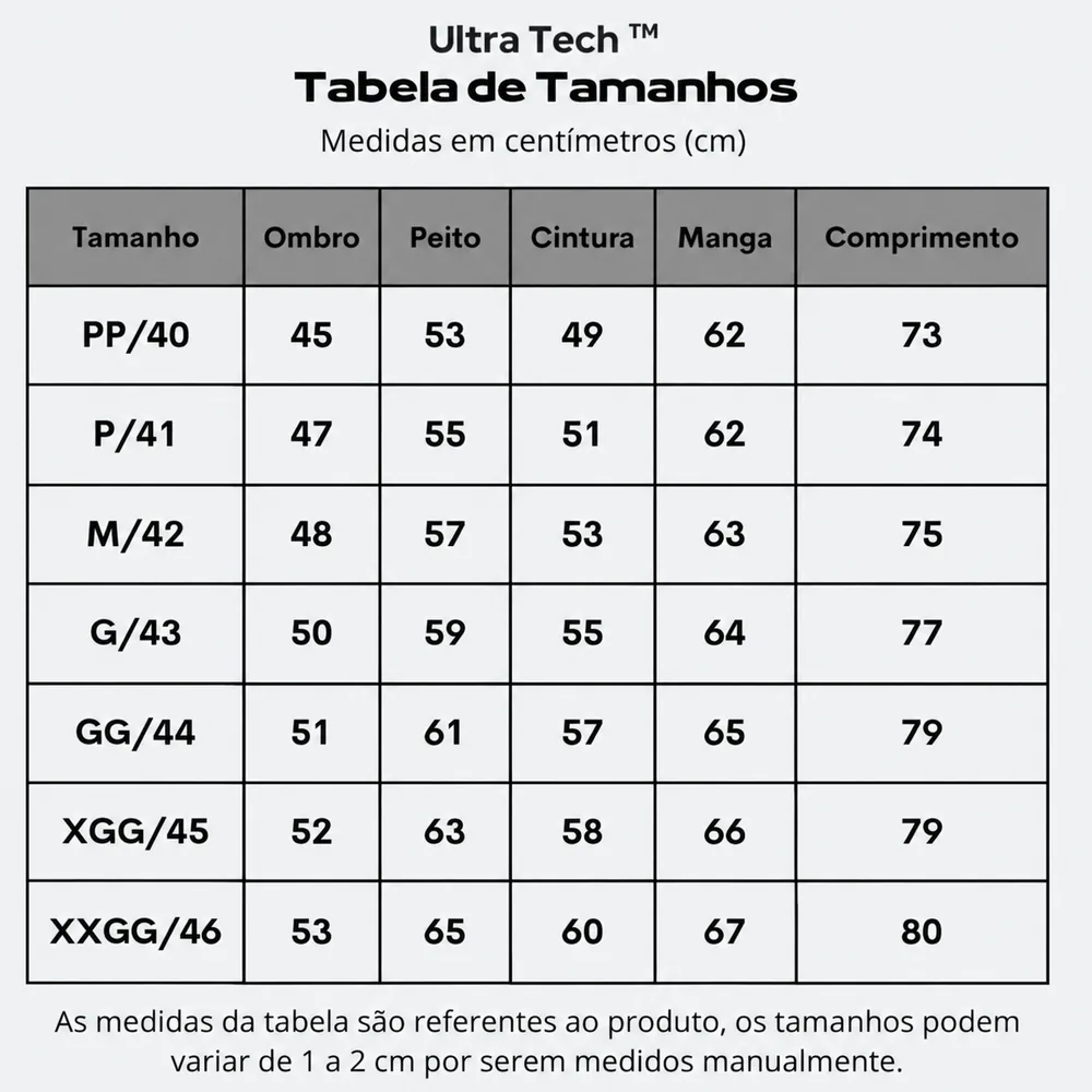 Tabela de medidas Ultra Tech